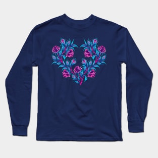 Roses - Dark Blue / Pink Long Sleeve T-Shirt